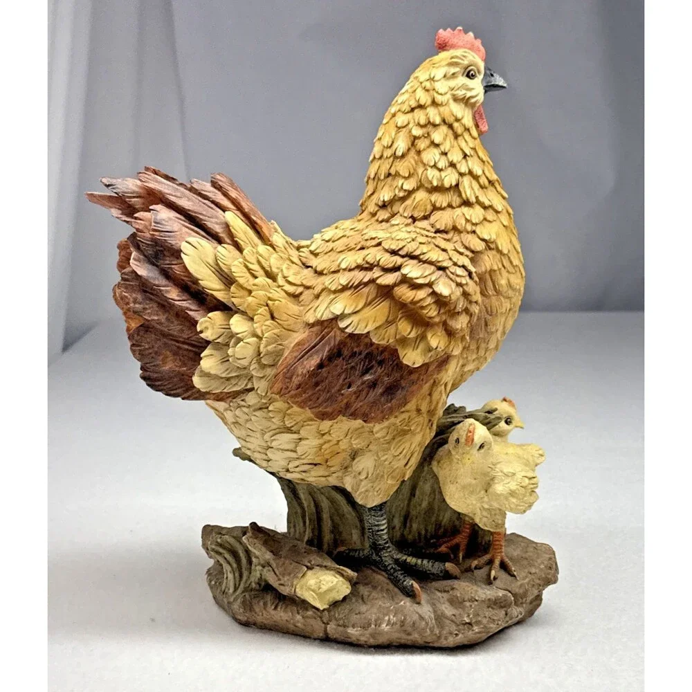 Hen with Chicks Figurine Farmhouse Chicken Statue Country Kitchen Decor